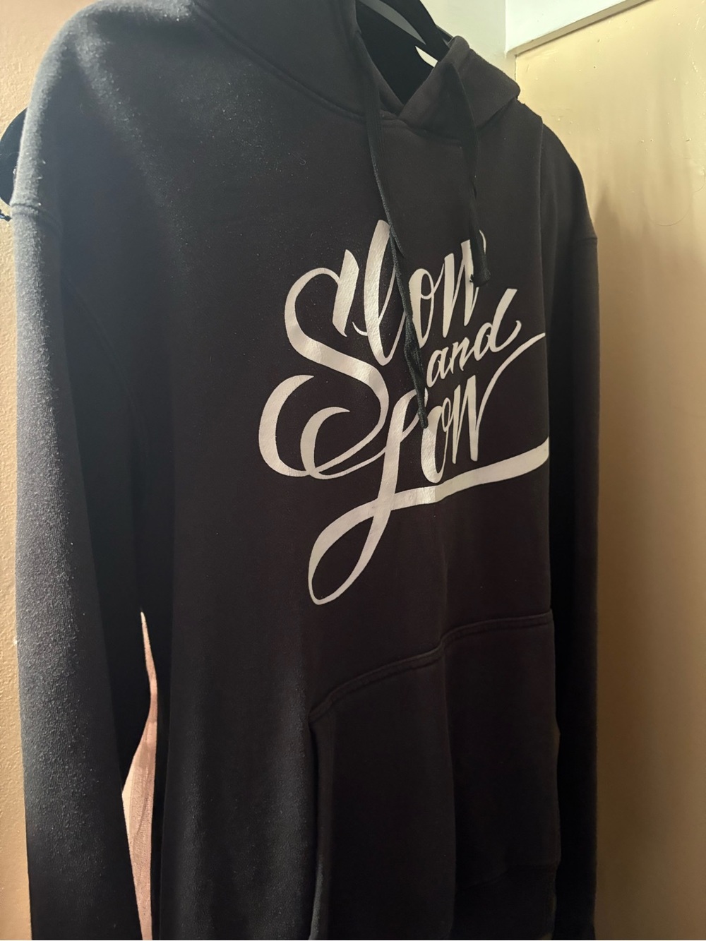 Black Graphic Hoodie with White Script Logo - Men Sweater